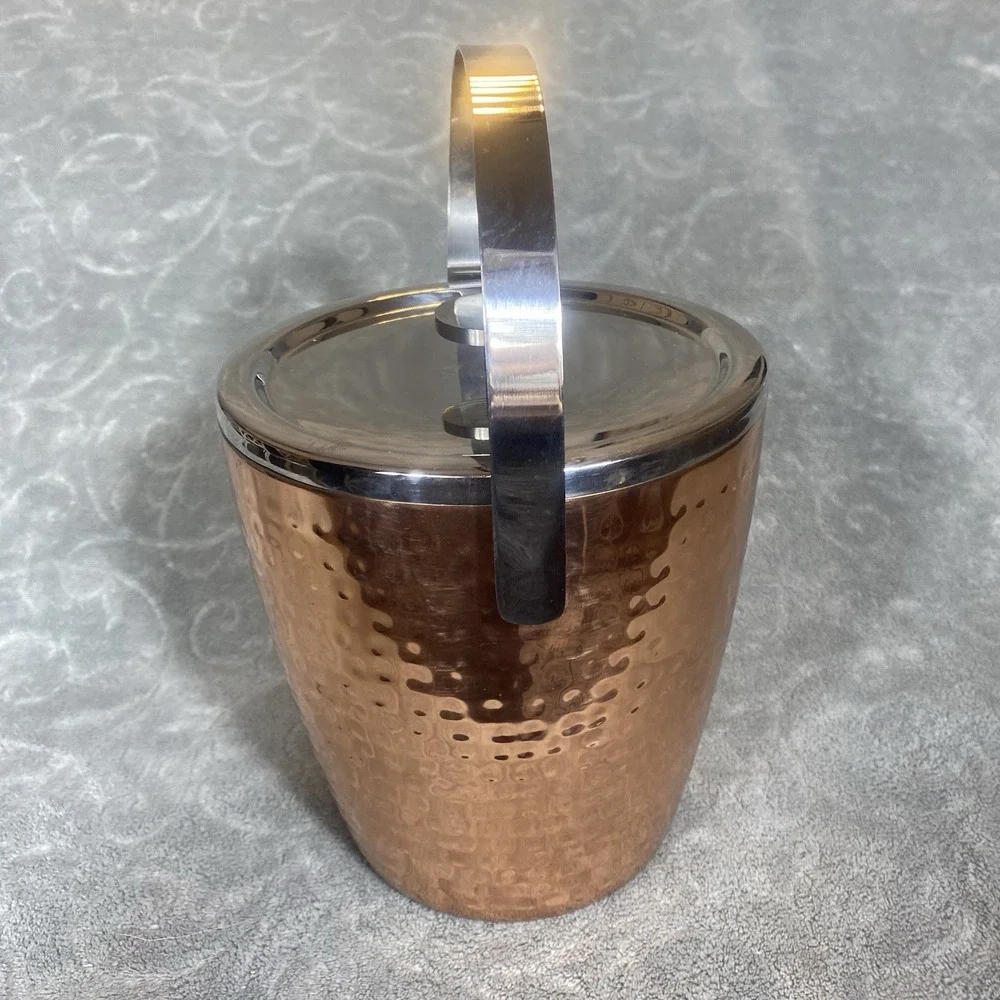 Hammered Copper Color &‎ Stainless Steel Ice Bucket Champaign Cooler Barware Lid